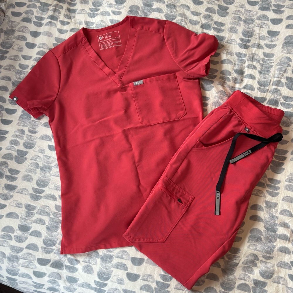 Figs Neon Red Scrub Set